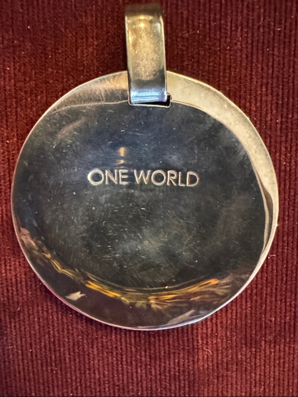 ONE WORLD Polished Silver-Tone Round Pendant